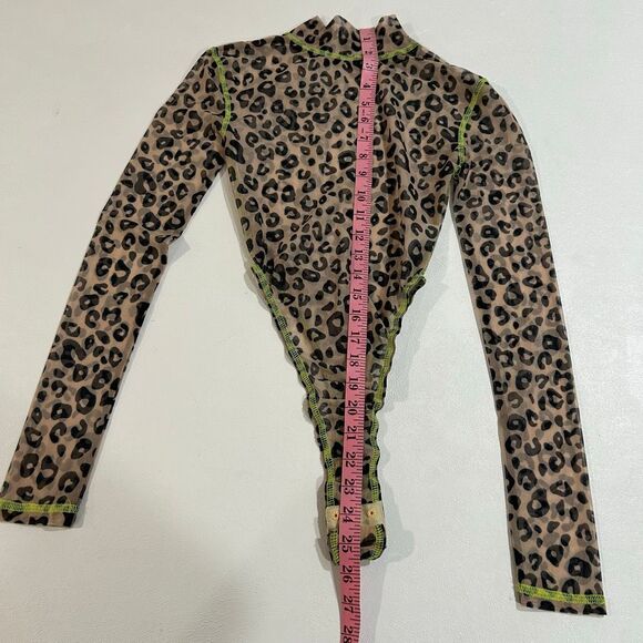 Oh Polly Leopard Mesh Bodysuit Size 4 Sheer Long Sleeve Snaps Y2K Clubwear - Picture 5 of 8